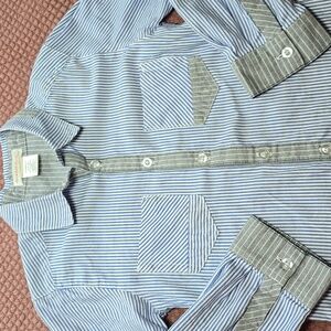 Deux par Deux Blue and White Striped Boys Shirt - Size 6